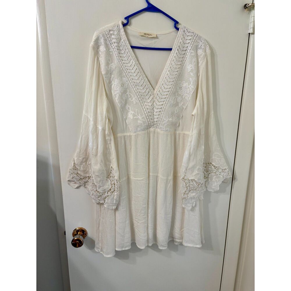 A Beautiful Soul (Altar'd State) White - Stitched Tier - Boho Crochet Mini Dress